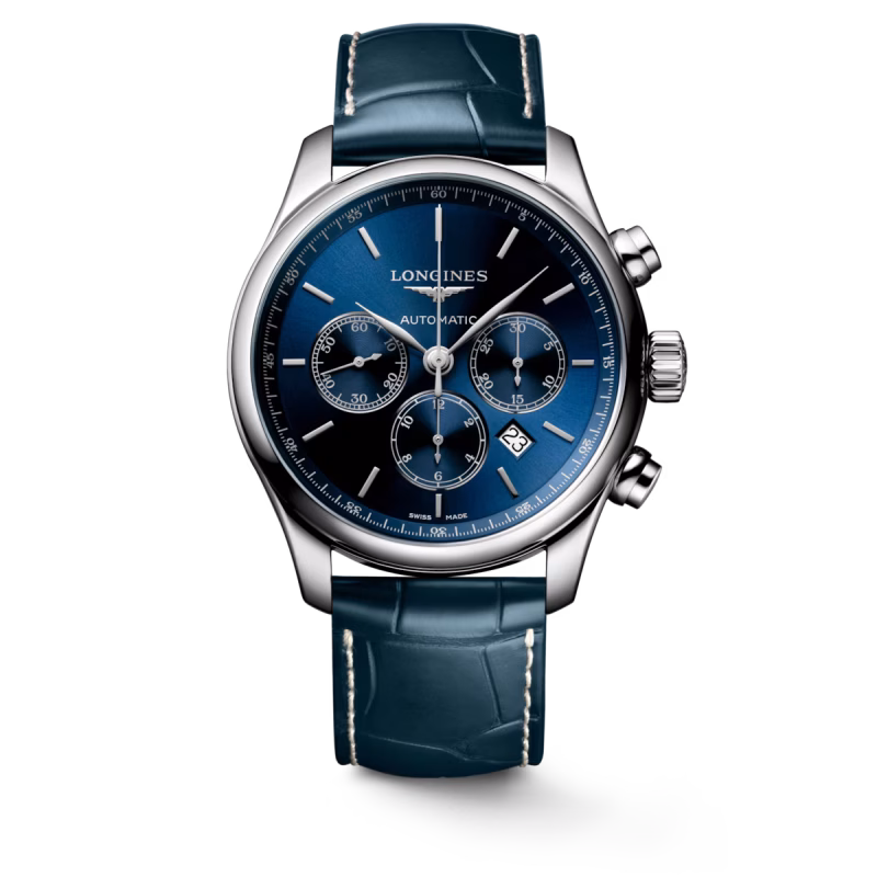 Longines Master Collection Chronograph Blau Lederband Herrenuhr L2.859.4.92.0